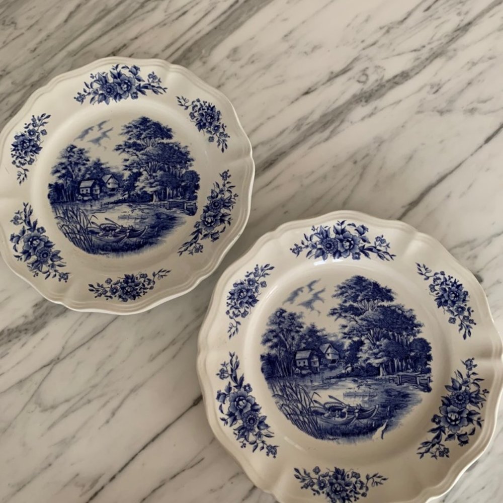 RARE 2 Salad Plates Romantic Blue by SARREGUEMINES